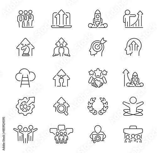 Business Growth and Development Icons Set with Outline Style.