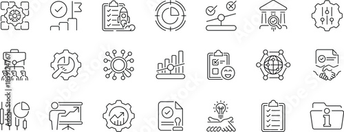 Business management and strategy line icons set vector illustration for web and app.