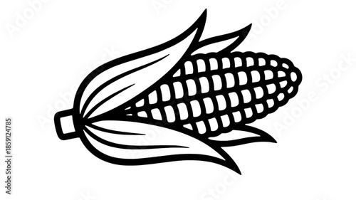 Corn Cob Logo Icon in Black Line Art - Stylized Organic Vegetable Vector Illustration Isolated on White Background for Agriculture and Food Branding