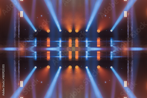 Poster background, cover for an advertising poster. Stage light and smoke on stage, lighting and spotlights. Abstract texture background for design.