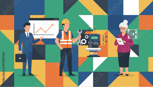 Professionals technology and industry collaboration for business growth and automation