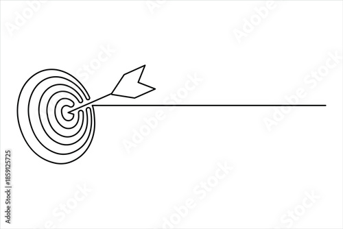 Continuous line art drawing of archery target with arrow, one line art design vector illustration
