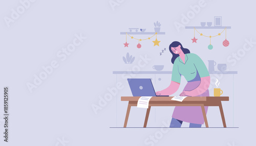 Exhausted woman sleeping while working on her laptop at home concept of burnout and overwork