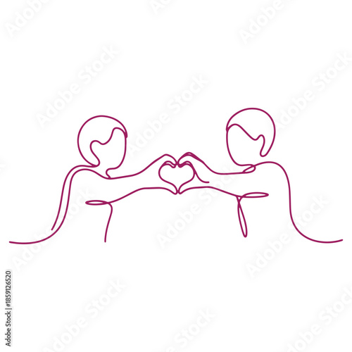 Abstract Line Art of Two People Holding Hearts Together Symbolizing Love and Unity