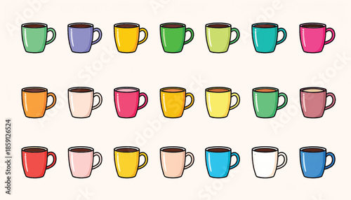 Colorful Collection of Coffee Mugs in Various Shades.