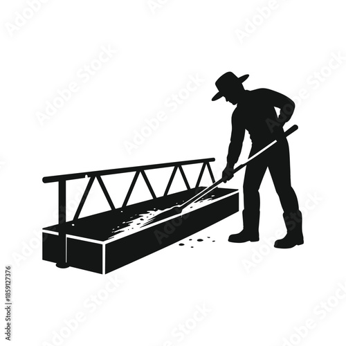 Silhouette of man cleaning trough flat vector