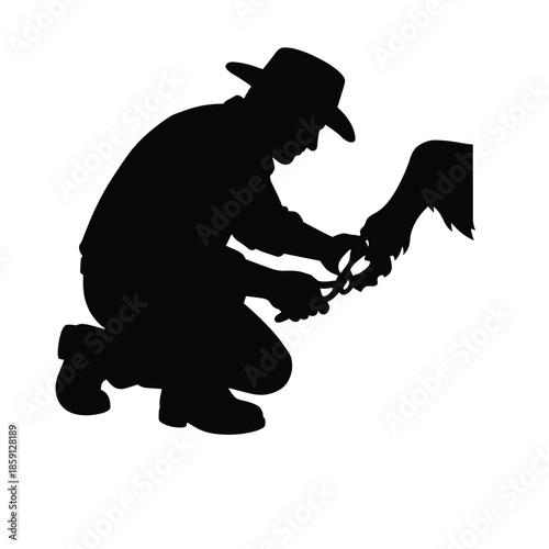 Farrier trimming horse hoof silhouette