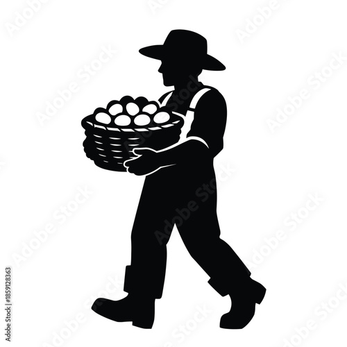 Farmer carrying basket of eggs silhouette