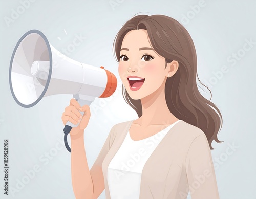 Animated woman speaking into a megaphone