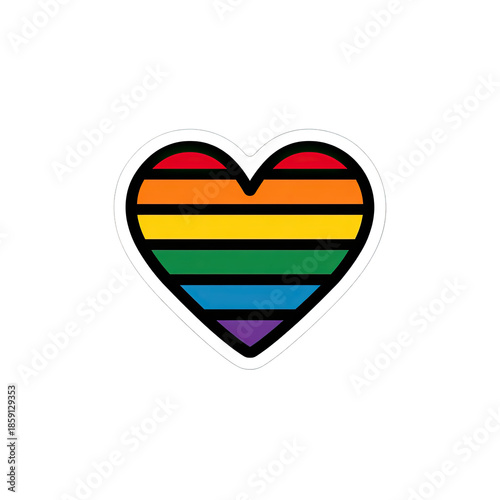 Free Download A heart-shaped graphic filled with horizontal rainbow stripes, with a white border, against black - GFXLoad