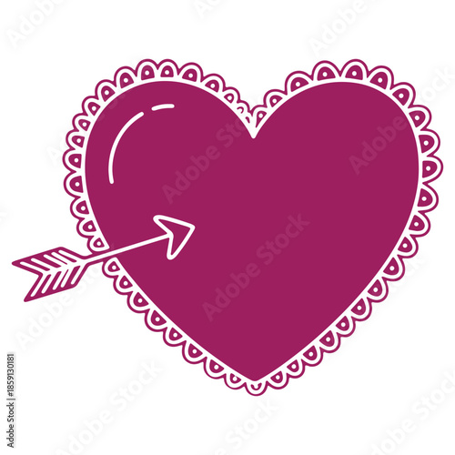 Illustrated Heart with Arrow Valentines Day Symbol Love Icon Design Element