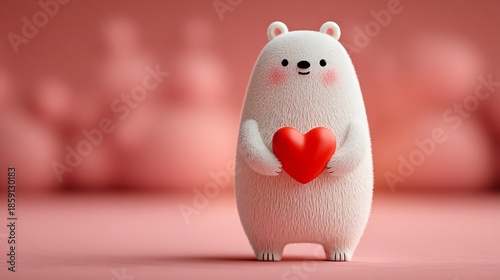 White Bear Figurine Holding Red Heart.