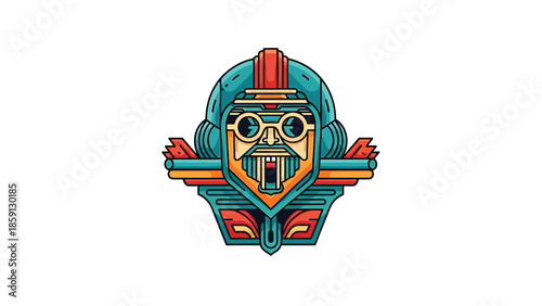 Intricate illustration of a steampunk aviator with goggles and helmet, detailed design.