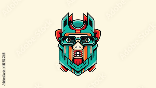 Intricate robot pig head wearing glasses, a unique artistic illustration.
