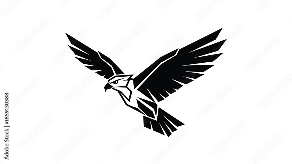 Fototapeta premium Majestic black eagle soaring in flight, a symbol of freedom and power, geometric design.