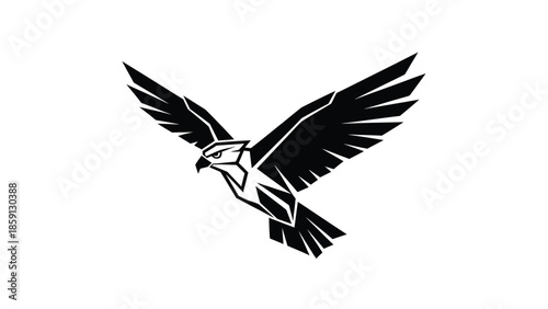 Majestic black eagle soaring in flight, a symbol of freedom and power, geometric design.