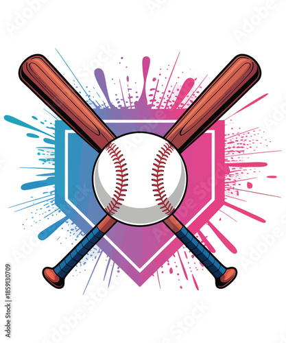 Baseball Bats Ball Home Plate Splash Illustration T-shirt Design