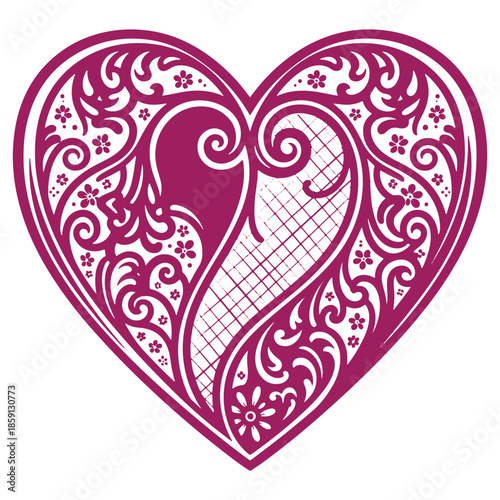 Intricate Heart Design with Floral and Swirl Patterns Perfect for Valentines Day or Romantic Themes