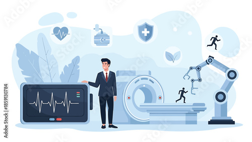 Medical professional presenting advanced MRI technology for patient diagnosis and treatment.