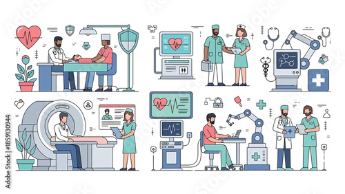 Medical professionals and advanced technology in healthcare settings for patient care.