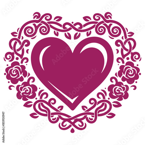 Intricate Heart Design with Floral Border  Decorative Vector Art for Valentines Day or Anniversary Cards