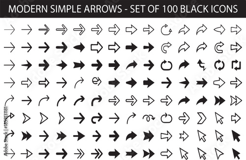Modern Arrow Icon Set – 100 Black Directional Symbols for UI & Graphic Design