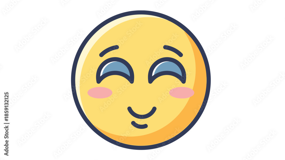 Fototapeta premium Smiling emoji with closed eyes and rosy cheeks expressing happiness and joy.