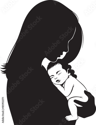 Mother holding sleeping baby