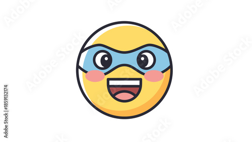 Smiling emoji with goggles, expressing happiness and excitement, ready for adventure.