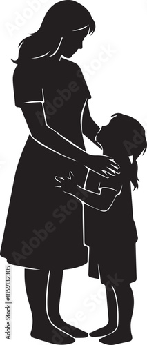 Mother helping child tie shoe