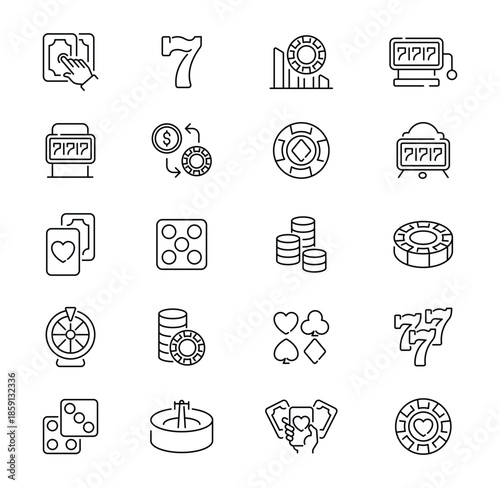 Set of Casino and Gambling Line Icons.