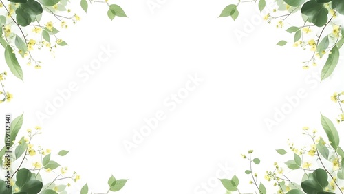 Wallpaper Mural Watercolor floral border design with green leaves and white background Torontodigital.ca