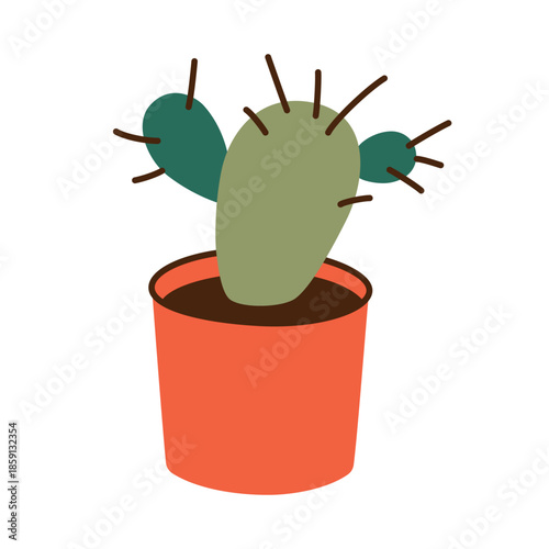 Cute cactus in a pot drawn in simple doodle style. Friendly smiling plant with soft shapes, childlike illustration for kids designs, stickers, nursery decor and playful creative projects