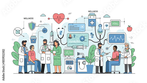 Medical professionals providing healthcare services to patients in a clinic setting.