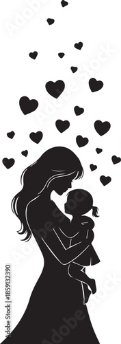 Mother and child surrounded by hearts