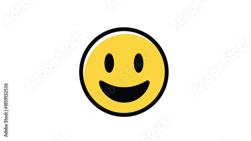 Smiling yellow face with black eyes and mouth, representing happiness and joy.