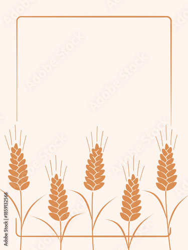 Wheat frame with place for text. Template for your design. ornamental frame with cereal spikelets, wheat ears, cereal seeds, decorative border. Vector illustration, copy space.