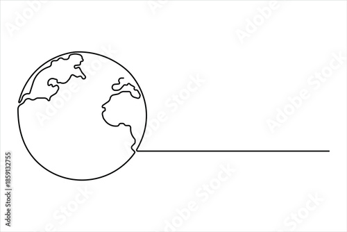 Continuous single line art drawing of world map. One line map of the Earth vector illustration 