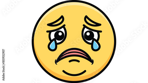 Sad emoji face with tears and a downturned mouth expressing sorrow and sadness.