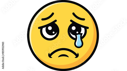 Sad yellow emoji with tears and a downturned mouth expressing sorrow and grief.