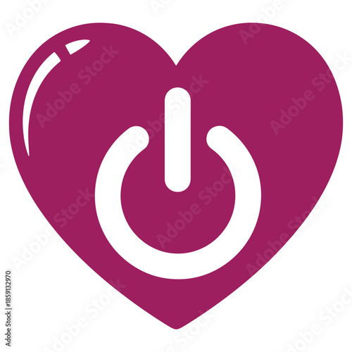 Purple Heart Shaped Icon with Power Button Symbol Digital Design Element