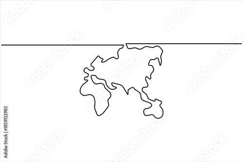 Continuous single line art drawing of world map. One line map of the Earth vector illustration 