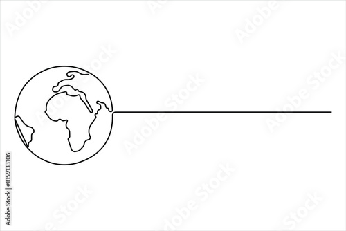 Continuous single line art drawing of world map. One line map of the Earth vector illustration 