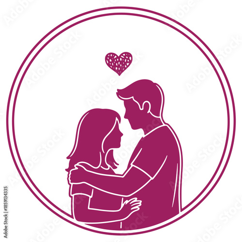 Romantic Couple Embracing in a HeartShaped Frame Love and Affection Silhouette