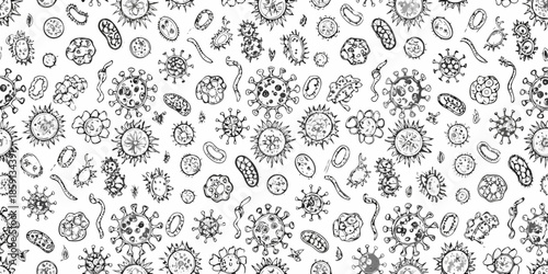 Detailed black and white illustration of various circular and organic shapes