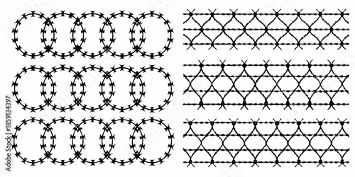 Illustrative patterns of barbed wire arrangements in symmetrical designs