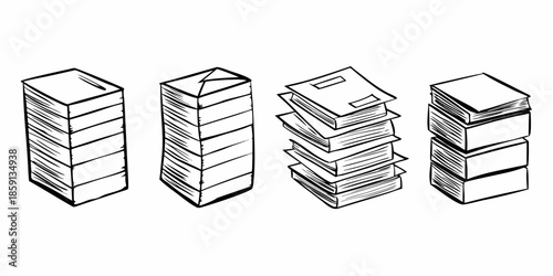 Sketch of four stacks of papers varying in height and arrangement