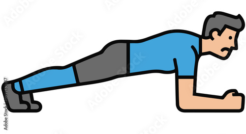 Vector illustration of a man performing a forearm plank exercise.