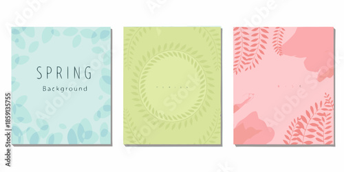 Three pastel colored backgrounds with floral and leaf patterns