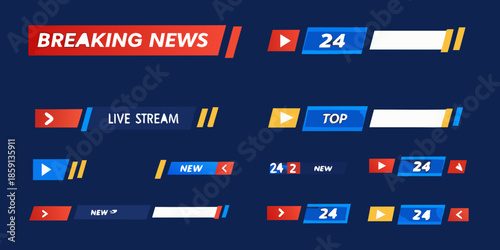 Breaking news lower thirds and live stream graphics on a dark background